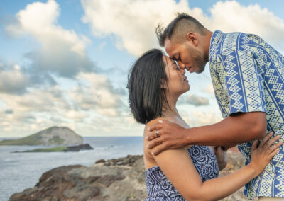 "The Hawaiian Kiss," two people connecting by touching foreheads.